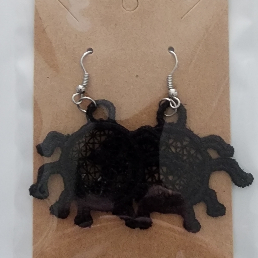 Black Lace Spider Earrings-Halloween Lace Earrings-Hypoallergenic Earrings - Picture 4 of 4